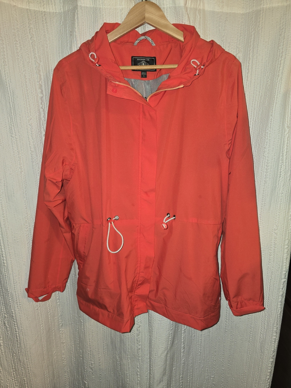 Womens LARGE G.H. Bass & Co. Bright Coral Hooded Utility Jacket
